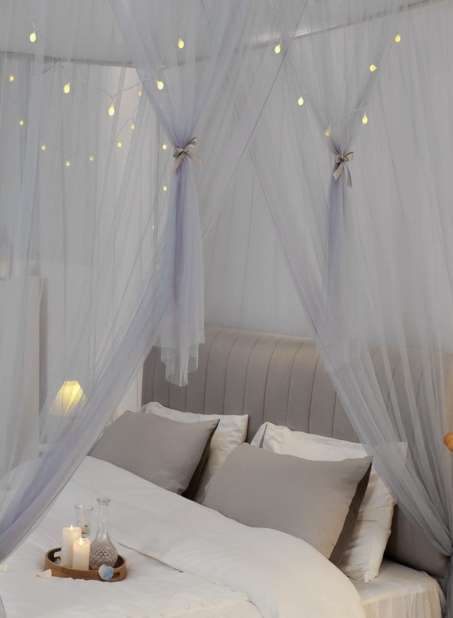 Vpory Canopy Bed Curtains - 4 Corners Post Bed Canopy Curtains for Girls & Adults, Bed Princess Bed Canopy Mosquito Net Bedroom Decoration Accessories - Grey, King Size - Image 4