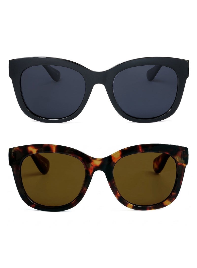 OPULIZE BIG Sunglasses - Bold Fashion Frame - Black/Brown Tinted Lens - 2 Pack - Anti-reflective & Anti-Glare - Polarised Lenses With UV400 Protection - Spring Hinges - Black/Brown - Mens Womens - Image 1