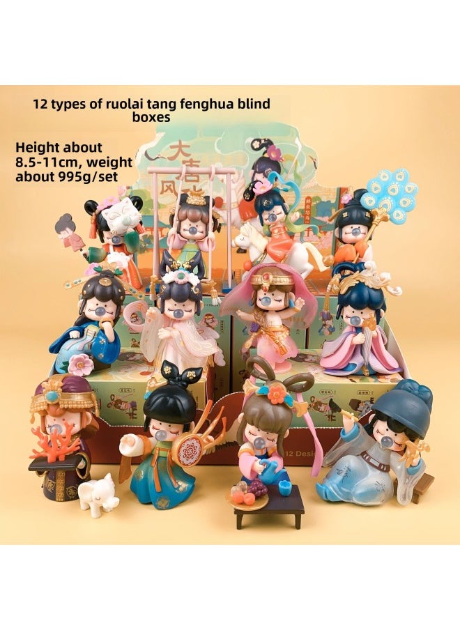 Generic - Ruolai's Tang Dynasty Fenghua Nanci Motherland Version Internet Celebrity Hand-made Office Cake Ornaments National Trend Blind Box Series-Color:Lin Shen Did Everywhere | Random One [if You Need A Complete Set Of 12 Pieces] - Image 1