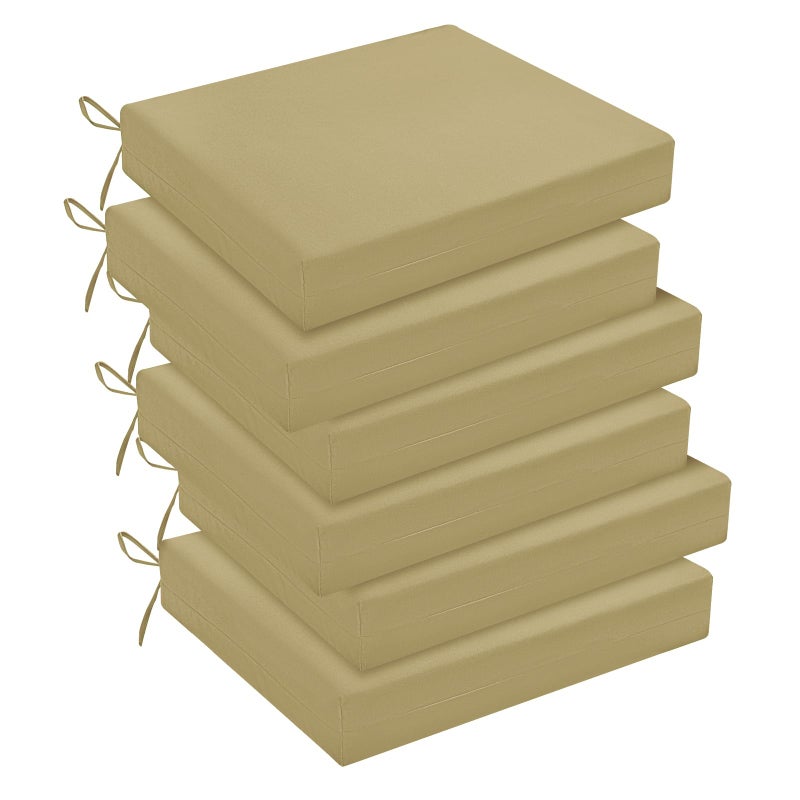 downluxe Outdoor Chair Cushions Set of 6 for Patio Furniture WaterResistant Square Corner Patio Chair Cushions with Ties High Density Foam Outdoor Seat Cushion 185 X 16 X 3 Khaki - Image 2