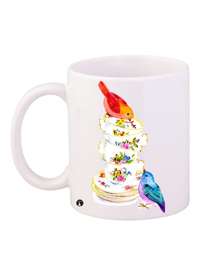 Birds Printed Coffee Mug White/Red/Blue 11ounce