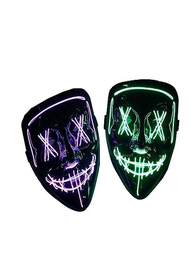 عبوة من 2 أقنعة تطهير LED للهالوين - أقنعة تنكرية مضيئة باللونين الأخضر والأرجواني - Image 1