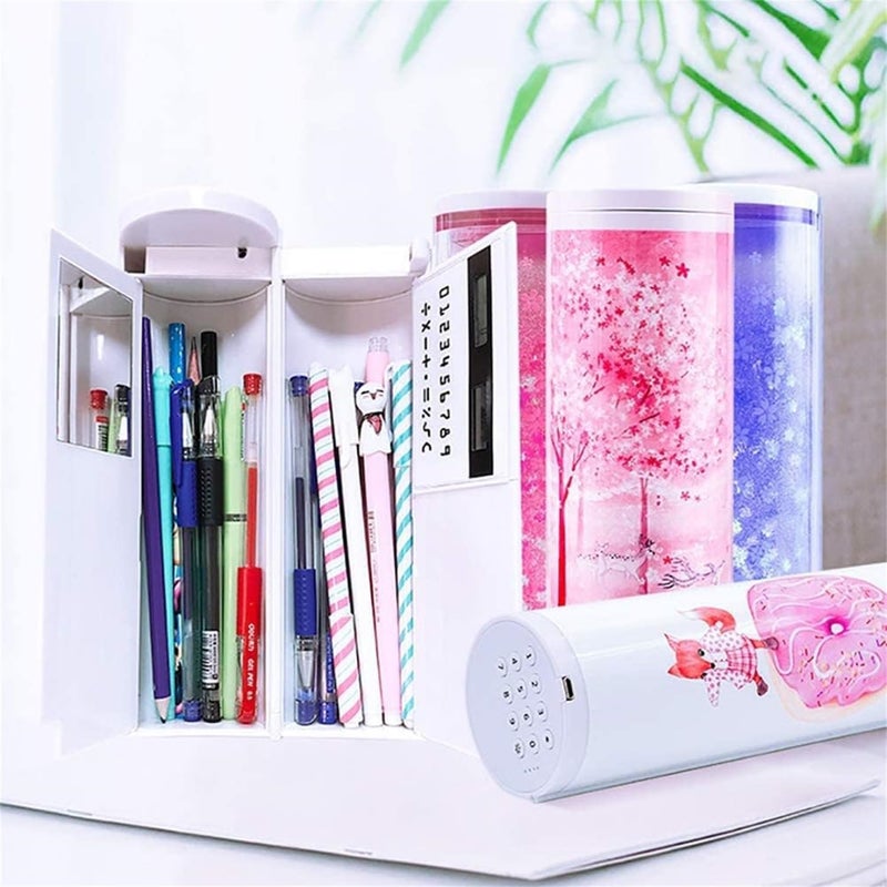 Multi-function Pencil Case, with Digital Password Lock, Beautiful Quicksand Translucent Design, Creative Cylindrical School Box with Calculator and Large Storing Space for Students, 1 Pcs - Image 5