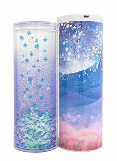 Multi-function Pencil Case with digital password lock, Beautiful Quicksand Translucent design, Creative cylindrical school box with calculator and large storing space (Purple Sakura)