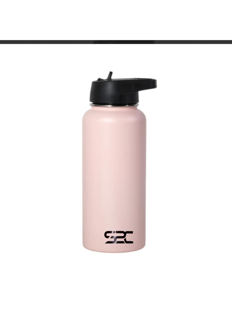S2C 1 liter insulated water bottle, double wall, made of 18/8 stainless steel, with straw, suitable for sports, thermos, hot water bottle, gym bottle (pink) - Image 2