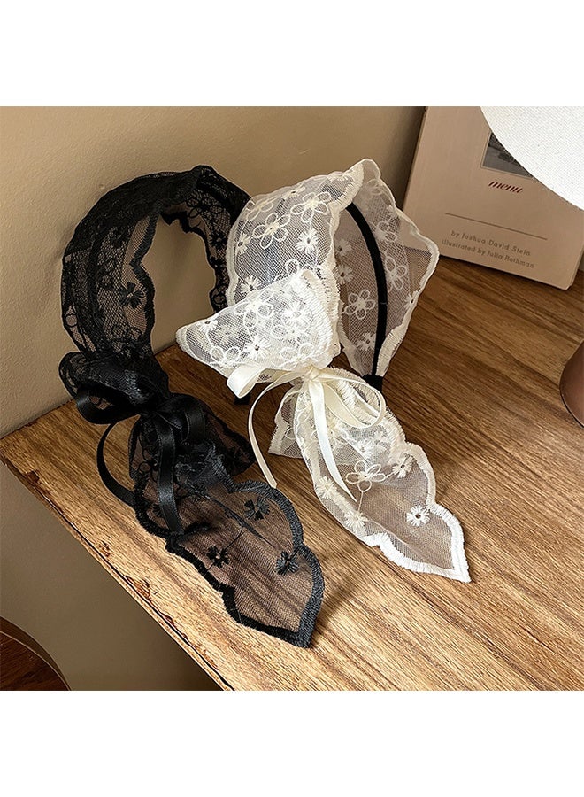 2 PCS Lace Butterfly Hairband, High Pressure Headband, Lovely Butterfly Hair Accessories for Daily Use, Women's Headband, Hair Accessories,(White,Black) - Image 1