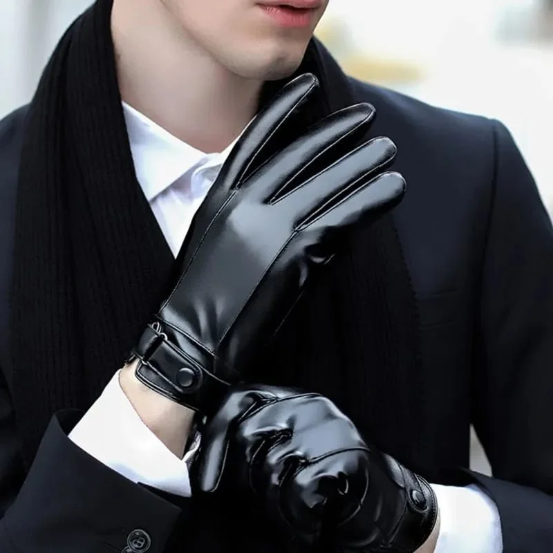 Trenderrs Men's Touch Screen Windproof Cold Resistant Leather Gloves