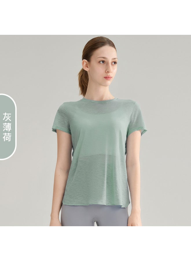 Bamboo Yarn Fitness Short-sleeved Women's Summer Hollow-out Backless Sports T-shirt Breathable Quick-dry Yoga Top Yoga Cover-up