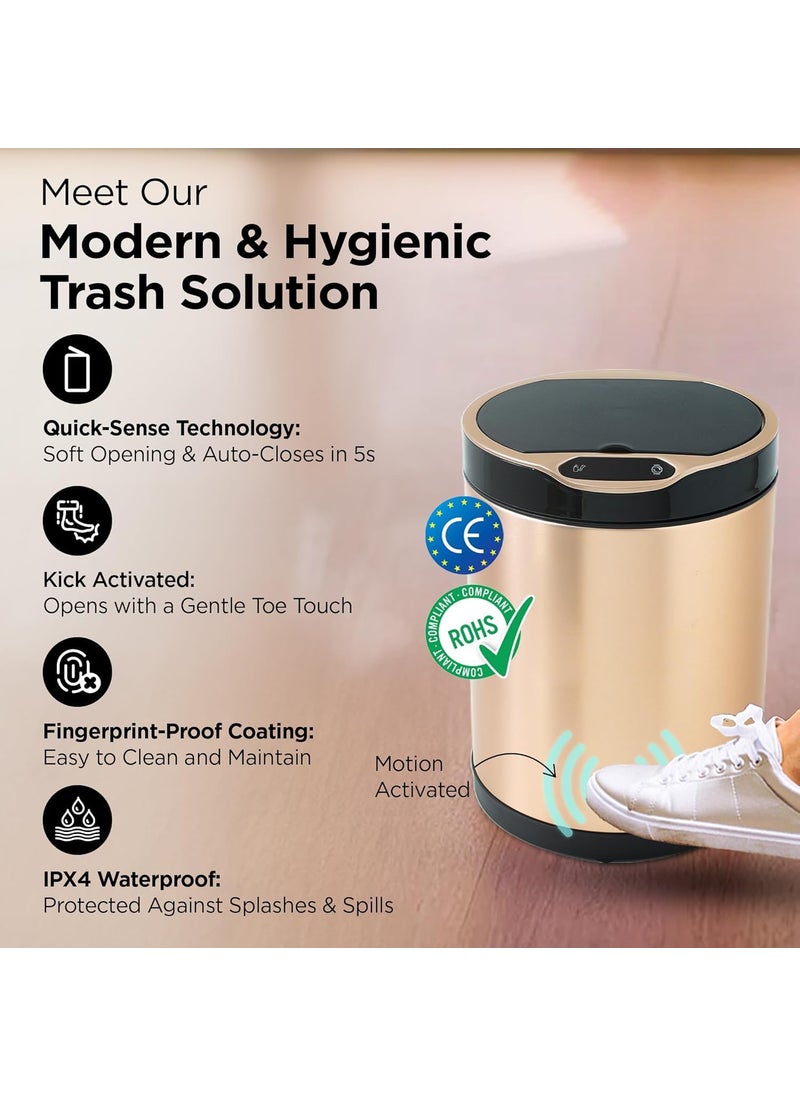Kuber Industries Kuber Industries 8L Stainless Steel Automatic Touchless Motion Sensor Dustbin Quick Open Soft Close Lid Garbage Bin for Kitchen Bathroom Indoor Outdoor Trash Can  - Image 2