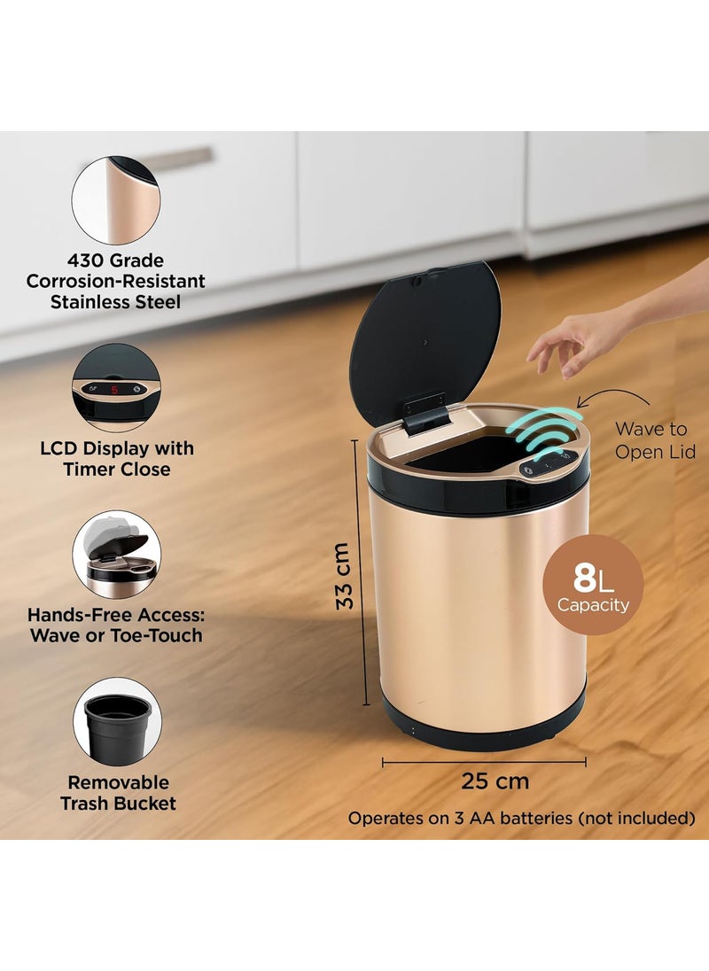 Kuber Industries Kuber Industries 8L Stainless Steel Automatic Touchless Motion Sensor Dustbin Quick Open Soft Close Lid Garbage Bin for Kitchen Bathroom Indoor Outdoor Trash Can  - Image 3