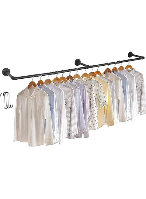 Clothes Rack Wall Mounted Pipe Cloth Hanging Stand Industrial Clothing Hanger Rod Heavy Duty Garment Storage Rail Laundry Drying Shelf for Closet Wardrobe 180x25x8.5 cm Black