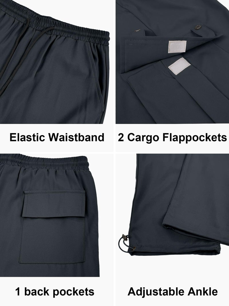 PLEPAN Men's Casual Cargo Pants with Drawstring Hems Elastic Waist Workout Pants Hiking Tactical Sweatpants Streetwear with Pockets Black Medium - Image 4
