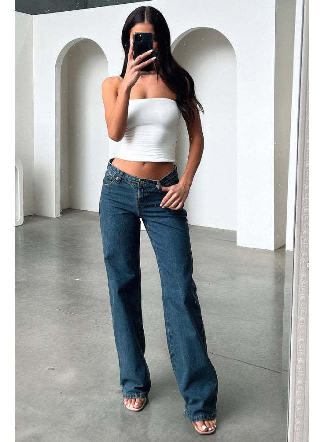 Europe And The United States  Low Waist Jeans Fashion Retro Straight Pants Loose Denim Pants Women