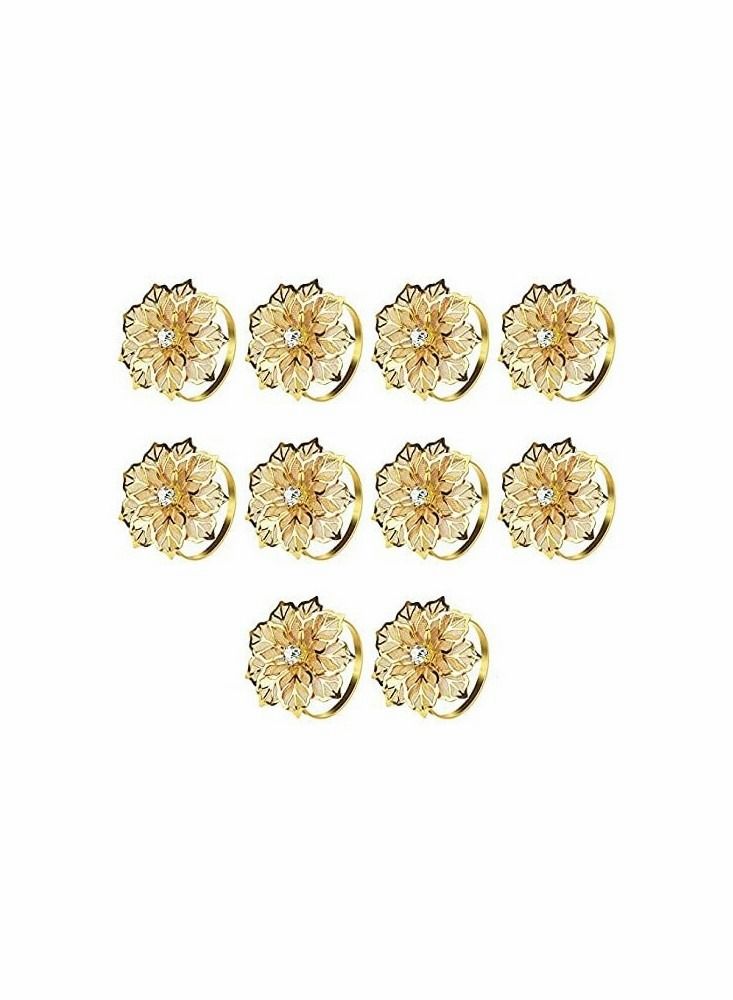 واي آند دي Hollow Out Metal Flower Napkin Ring Holder Set of 10(Flower-gold) - Image 1