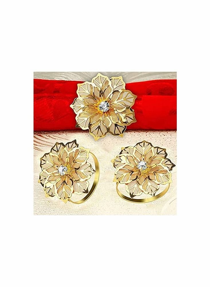 واي آند دي Hollow Out Metal Flower Napkin Ring Holder Set of 10(Flower-gold) - Image 5