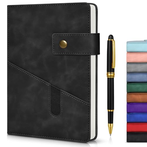 vfaejll Black A5 Lined Leather Journal Notebook for Men Women,5.9" X 8.4" Personalized Hardcover Journal with Pen,200 Pages 100 Gsm Thick Ruled Paper Daily Diary for School,Travel,Work,Writing - Image 1