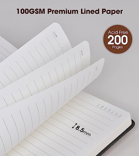 vfaejll Black A5 Lined Leather Journal Notebook for Men Women,5.9" X 8.4" Personalized Hardcover Journal with Pen,200 Pages 100 Gsm Thick Ruled Paper Daily Diary for School,Travel,Work,Writing - Image 4