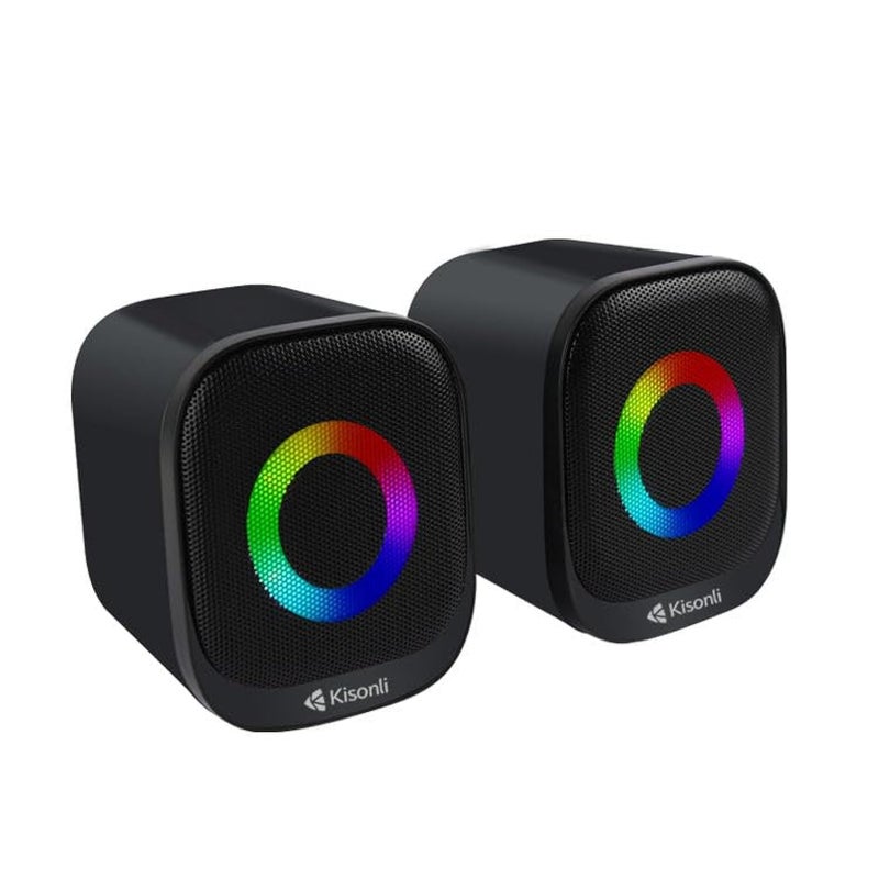 Kisonli X3 RGB Computer Gaming Speakers mini - 3W*2 Channel Wired Stereo Sound - 3.5mm Jack + 2.0 USB Powered For Gaming/Movie/Music/PC/Laptop