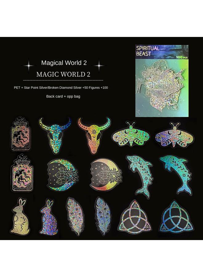 Bluejw 100 Transparent Laser Stickers New PET Creative Diy Retro Laser Hand Account Holographic Stickers - Image 1