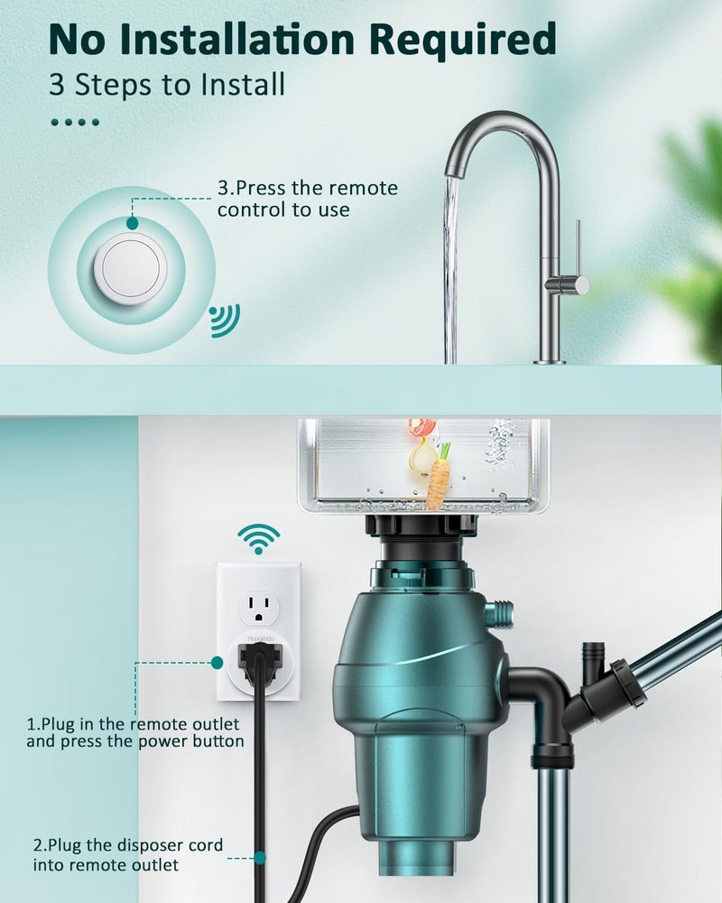 Hapythda Garbage Disposal Wireless Switch Kit, 15A/1500W, Remote Control Outlet, Air Switch Garbage Disposal Button, 500ft RF Range, No Drilling On Sink Top - Image 3