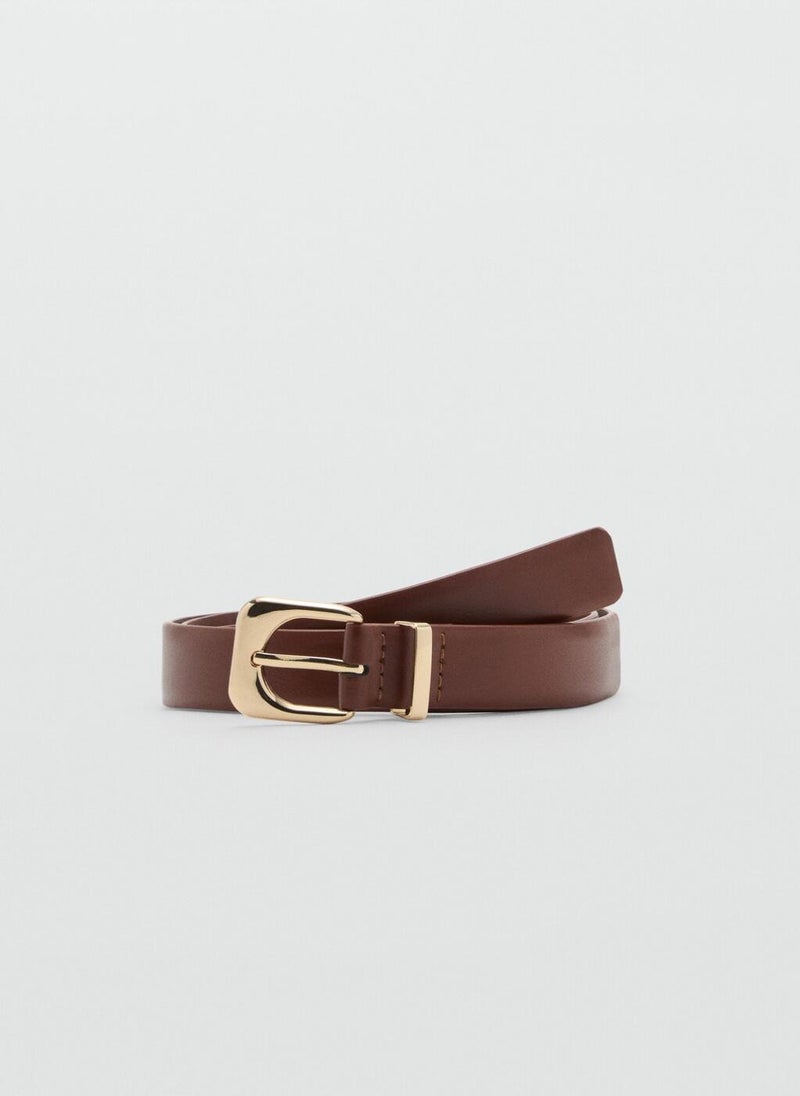 MANGO Leather Effect Belt With Buckle - Image 1