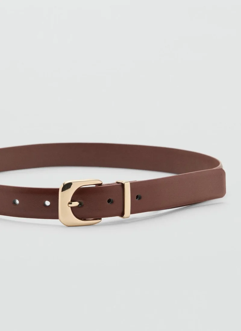 MANGO Leather Effect Belt With Buckle