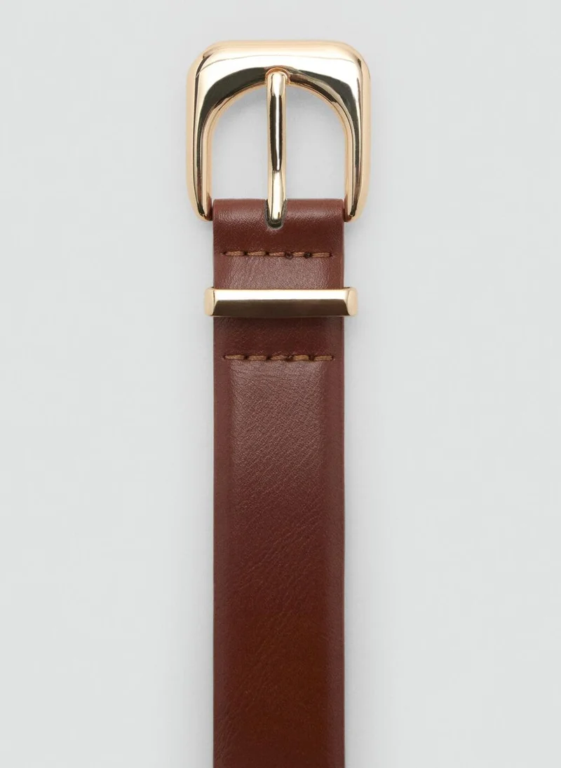 MANGO Leather Effect Belt With Buckle