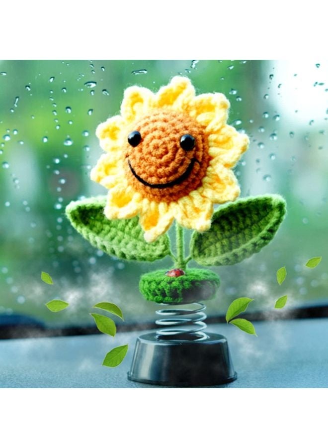 HOMESTAR Sunflower Car Accessories Dashboard Decorations, Crochet Smiley Shaking Sun Flowers Bobblehead Dashboard Car Decor for Women, for Cute Girl Car Interior Desk Ornaments Gifts (H 5.2 in) - Image 1