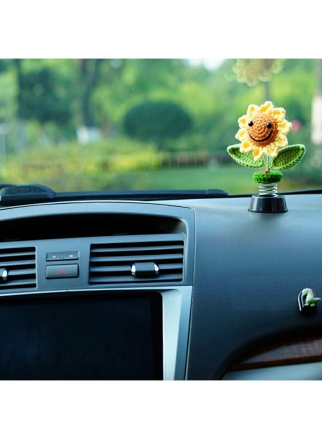 HOMESTAR Sunflower Car Accessories Dashboard Decorations, Crochet Smiley Shaking Sun Flowers Bobblehead Dashboard Car Decor for Women, for Cute Girl Car Interior Desk Ornaments Gifts (H 5.2 in) - Image 4