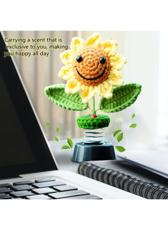 HOMESTAR Sunflower Car Accessories Dashboard Decorations, Crochet Smiley Shaking Sun Flowers Bobblehead Dashboard Car Decor for Women, for Cute Girl Car Interior Desk Ornaments Gifts (H 5.2 in) - Image 5