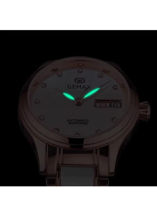 Gemax Women's Automatic Mechanical Watch Waterproof Calendar Weekday Silver - Image 2
