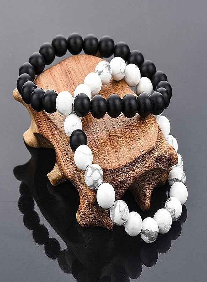 BEAUTIVIA Friend Relationship Couple Matching Bracelet Beads Multi Layer Tiple Protection Couple Bracelet Stone Black And White 2 Ppcs - Image 3