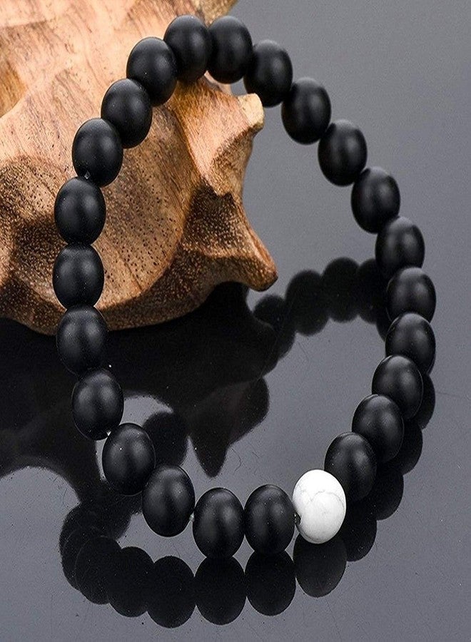 BEAUTIVIA Friend Relationship Couple Matching Bracelet Beads Multi Layer Tiple Protection Couple Bracelet Stone Black And White 2 Ppcs - Image 5
