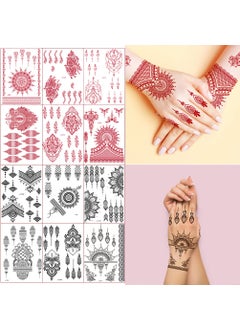 XMASIR Xmasir Henna Tattoo 12 Sheets Henna Stickers 6pcs Red  6pcs Black Waterproof Henna Tattoo Stickers for Women Wedding Party 6 Red 6 Black 