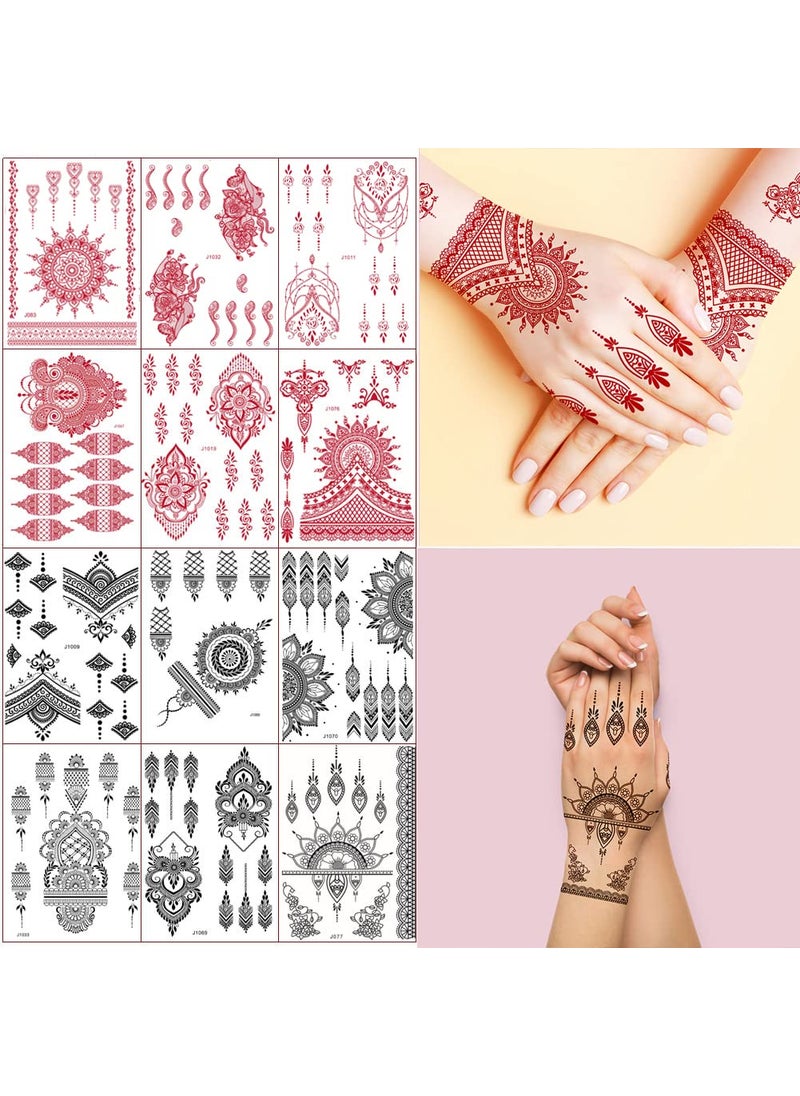 Xmasir Henna Tattoo 12 Sheets Henna Stickers 6pcs Red  6pcs Black Waterproof Henna Tattoo Stickers for Women Wedding Party 6 Red 6 Black - pzsku/Z99B2888DA25C83DAAB83Z/45/_/1741001495/322e22b0-30b7-4243-9e13-2ed535cf7ba2