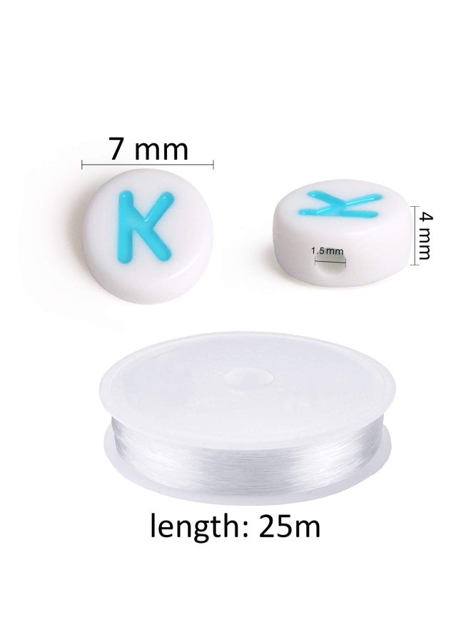 1900 Pieces 7 Colours Round Letter Beads Acrylic Alphabet Number Beads With 1 Roll Elastic Crystal String Cord For Jewellery Making Diy Necklace Bracelet 7X4Mm - Image 3