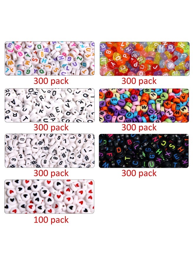 1900 Pieces 7 Colours Round Letter Beads Acrylic Alphabet Number Beads With 1 Roll Elastic Crystal String Cord For Jewellery Making Diy Necklace Bracelet 7X4Mm - Image 2