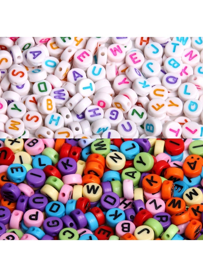 1900 Pieces 7 Colours Round Letter Beads Acrylic Alphabet Number Beads With 1 Roll Elastic Crystal String Cord For Jewellery Making Diy Necklace Bracelet 7X4Mm - Image 4