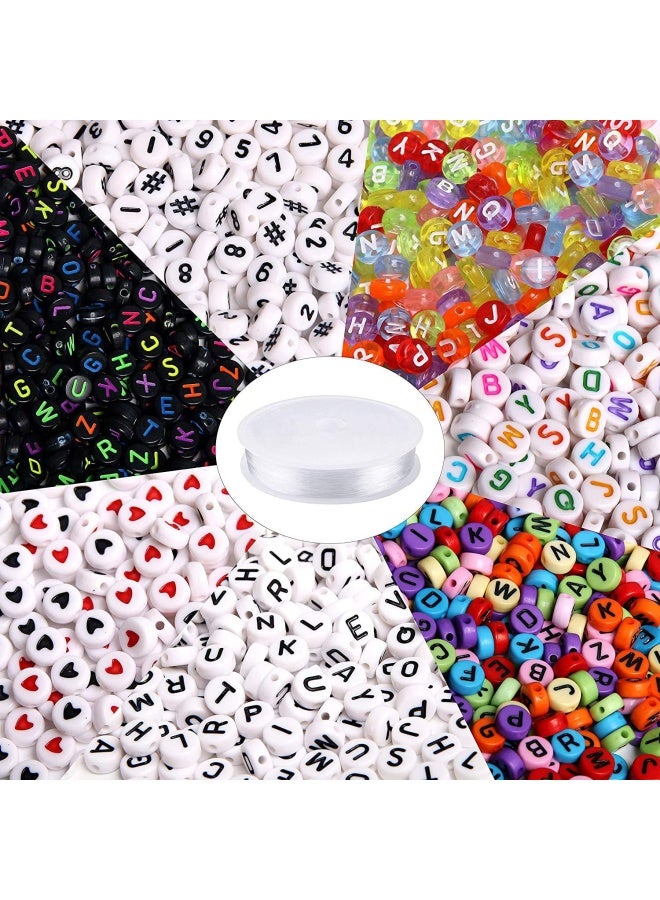 1900 Pieces 7 Colours Round Letter Beads Acrylic Alphabet Number Beads With 1 Roll Elastic Crystal String Cord For Jewellery Making Diy Necklace Bracelet 7X4Mm - Image 1