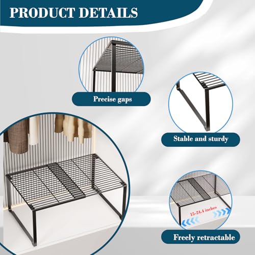 HGZBS Extendable Metal Wire Shelf Organizer - Adjustable 15-24.4in Length, Stackable Storage Rack for Kitchen/Pantry/Bathroom/Shoe Cabinet/Tool Closet (1,Black) - Image 3