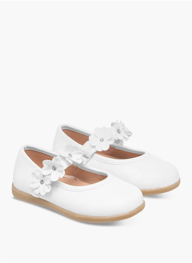 Barefeet Girls Floral Accent Mary Jane Shoes with Hook and Loop Closure
