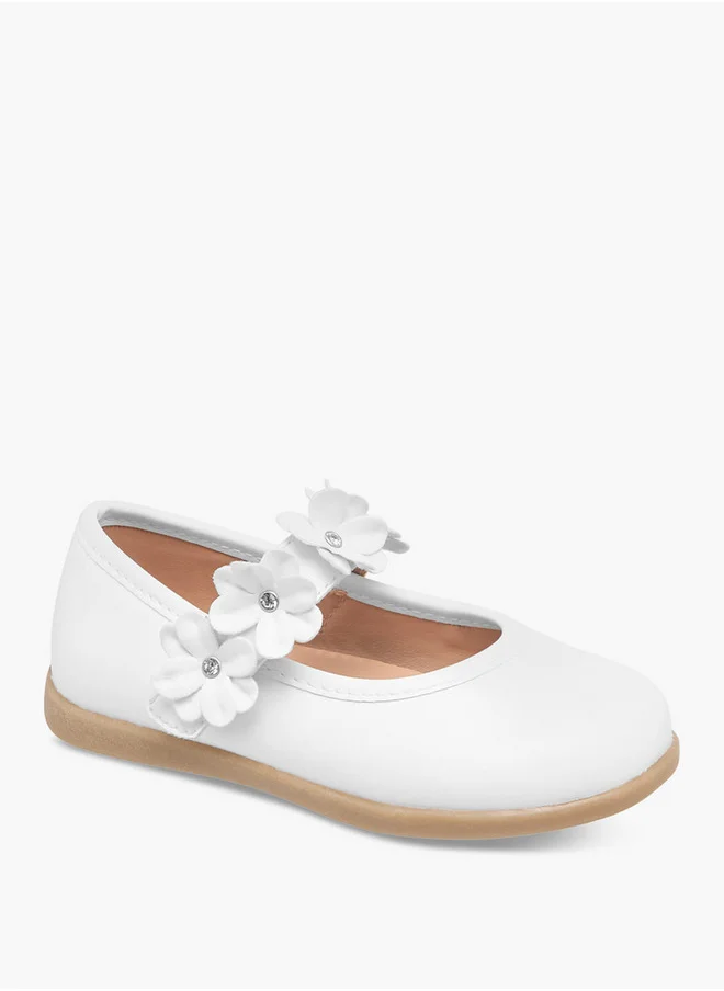 Barefeet Girls Floral Accent Mary Jane Shoes with Hook and Loop Closure