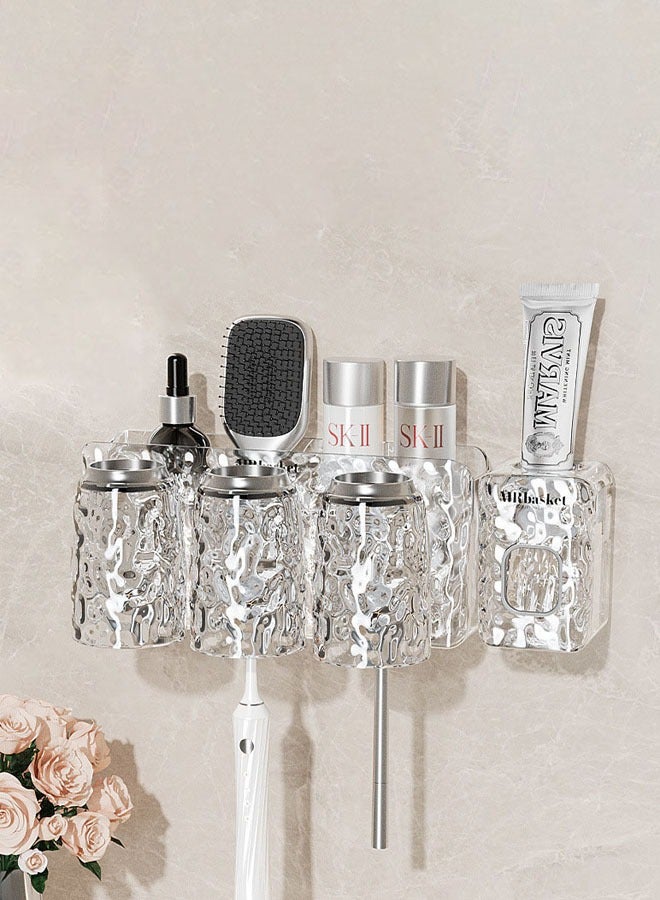 Hanayo 3 Cups Toothbrush Holders  with 1 Toothpaste Dispenser Wall Mounted Tooth Brushing Holder  Multi-Functional Storage Organizer Space Saver(Clear) - Image 2
