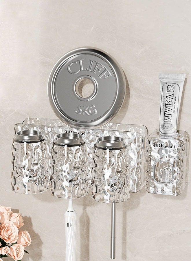 Hanayo 3 Cups Toothbrush Holders  with 1 Toothpaste Dispenser Wall Mounted Tooth Brushing Holder  Multi-Functional Storage Organizer Space Saver(Clear) - Image 3