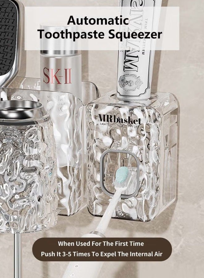 Hanayo 3 Cups Toothbrush Holders  with 1 Toothpaste Dispenser Wall Mounted Tooth Brushing Holder  Multi-Functional Storage Organizer Space Saver(Clear) - Image 5