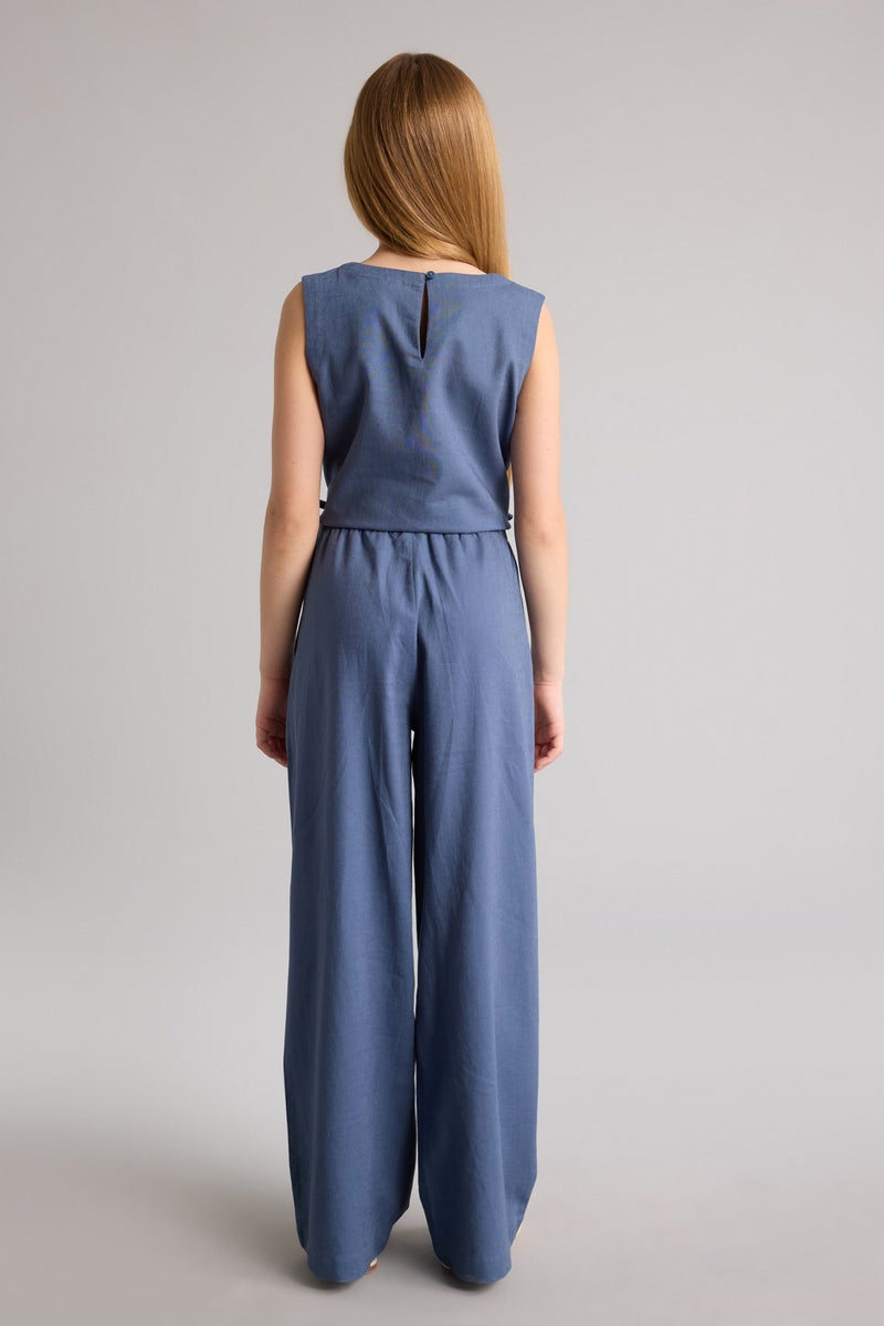 DeFacto Blue Girl Girls Wide Leg Linen Blend Trousers Casual - Image 5