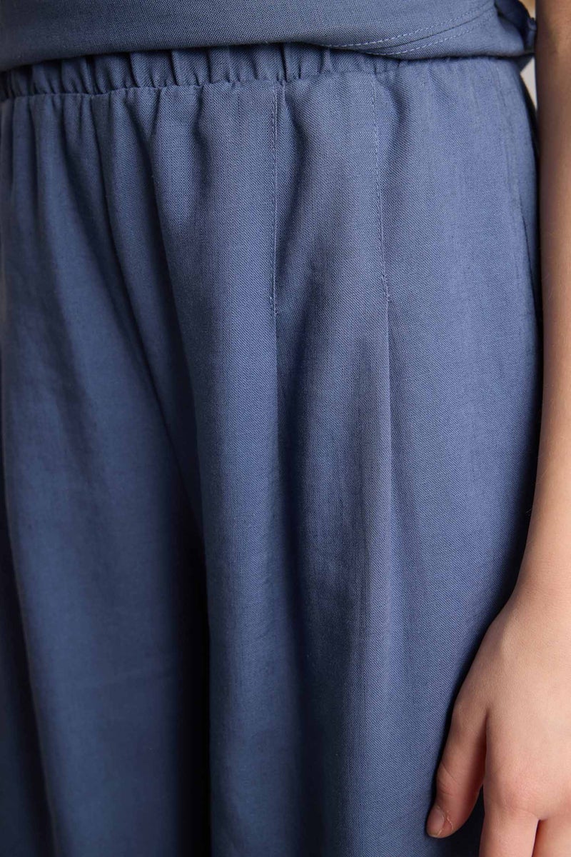 DeFacto Blue Girl Girls Wide Leg Linen Blend Trousers Casual - Image 4