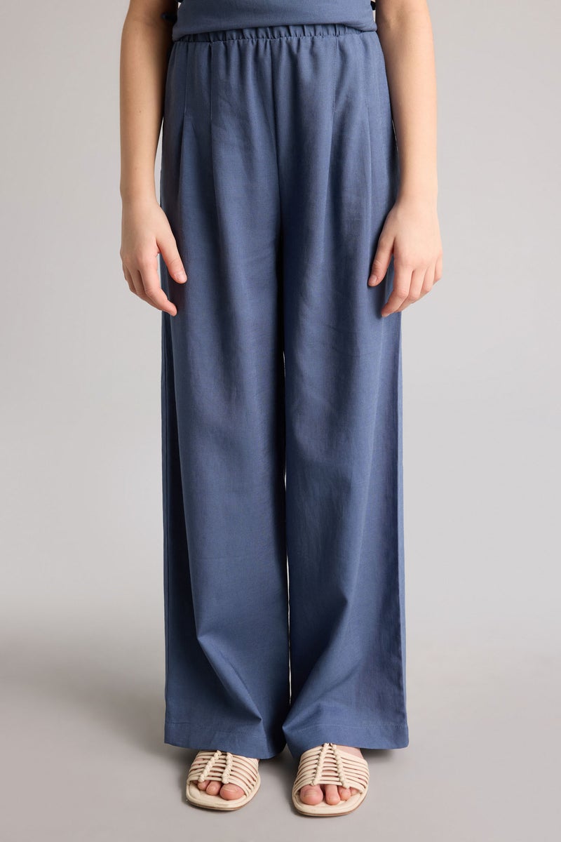 DeFacto Blue Girl Girls Wide Leg Linen Blend Trousers Casual - Image 3