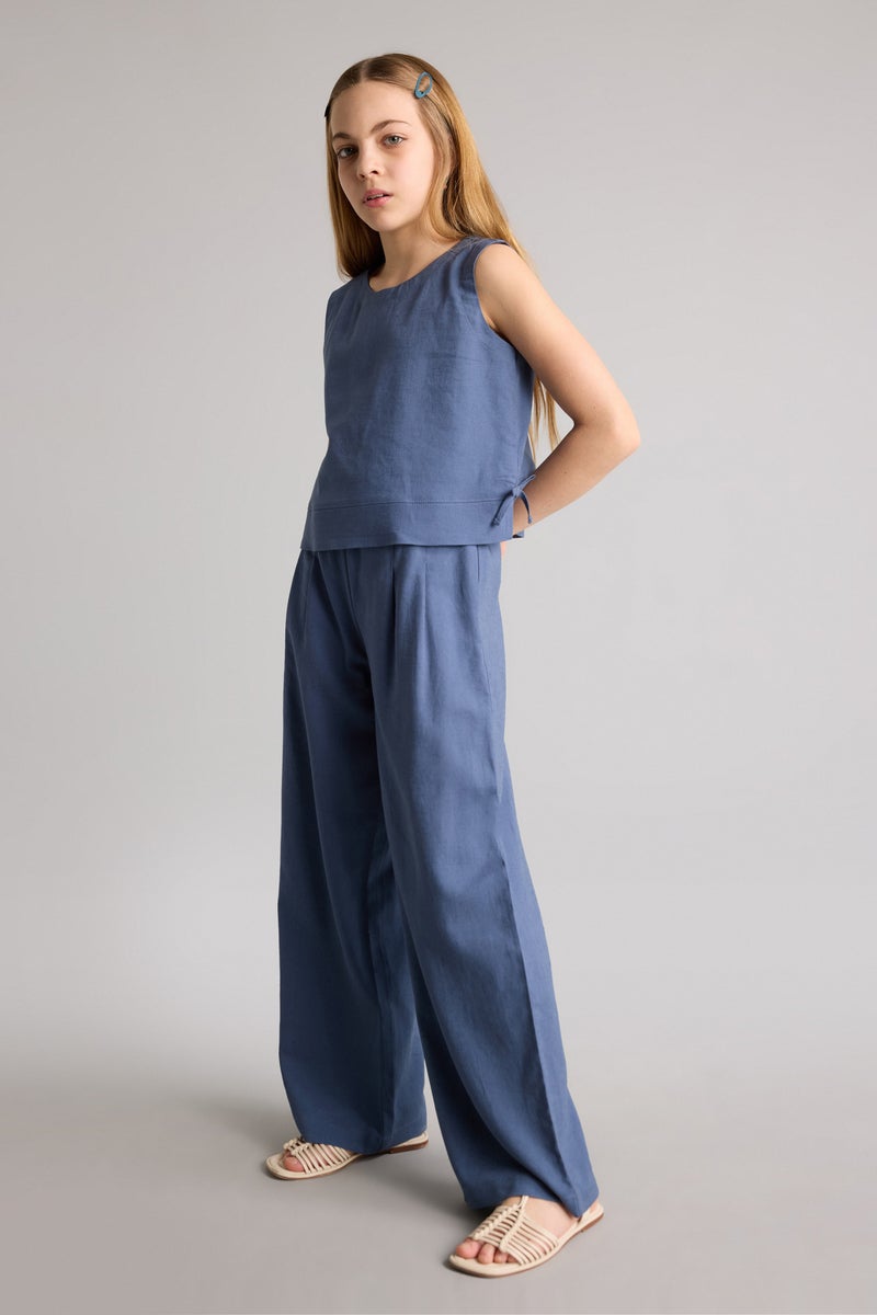 DeFacto Blue Girl Girls Wide Leg Linen Blend Trousers Casual - Image 2