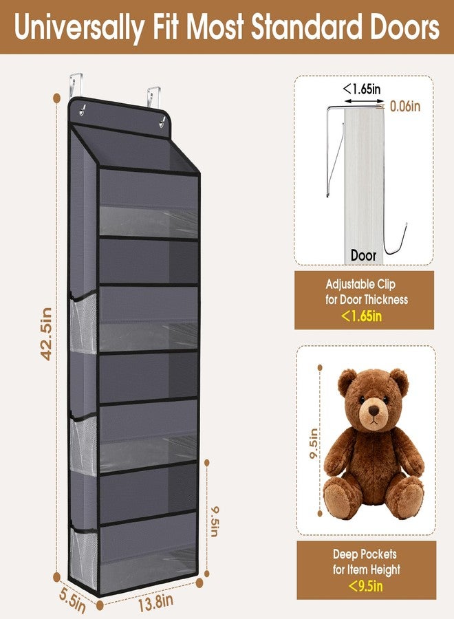 WISELIFE Over The Door Organizer Storage with 4 Large Pockets Door Hanging Organizer with Clear Windows behind The Door Storage for Nursery Bedroom Bathroom Pantry Closet and Baby Essentials Dark Grey - Image 2